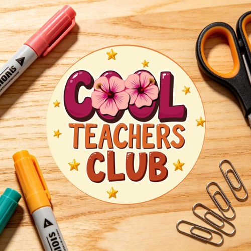 24pcs/48pcs Stickers de Bureau Style Cool Teachers Club Fond Crème Fleurs d'Hibiscus Roses et Texte Orange Motif Étoile pour École Salle de Classe Cadeau d'Appréciation des Enseignants Décoration de Bureau Additions de Papeterie