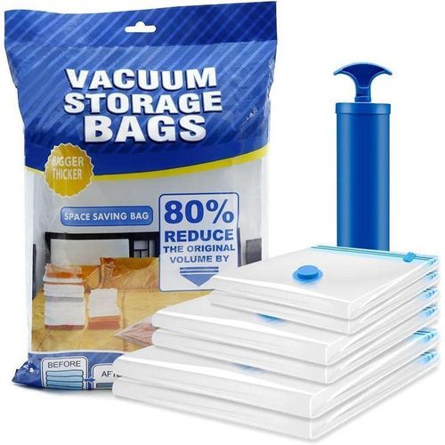 Sacs de Rangement Sous Vide avec Pompe – Sacs de Compression pour Vêtements, Couettes, Couvertures, Oreillers et Linge de Maison – Valve d'Étanchéité Réutilisable