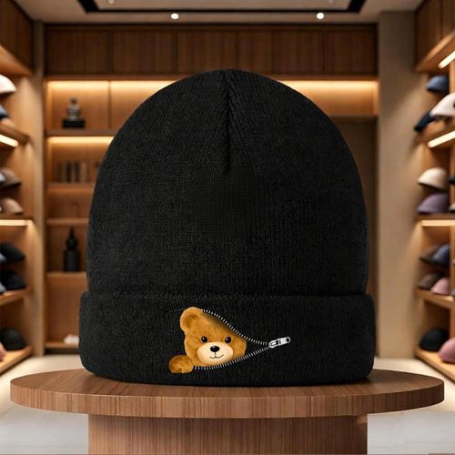 1 pièce & Bonnet unisexe doux et chaud avec imprimé ours en peluche - Rond réglable, élasticité moyenne, convient pour la randonnée, la course, le camping, la pêche, cadeau décontracté d'extérieur, lavable en machine - À porter (Ours en peluche)