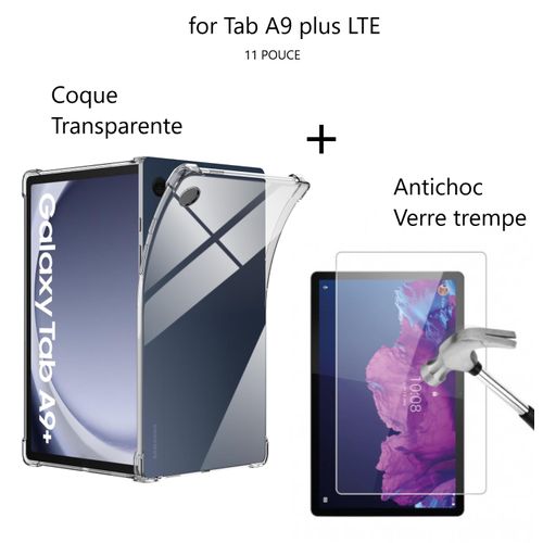 Cover étui pochette coque arrière transparente angle renforce pour Samsung TAb A9 PLUS avec Antichoc verre trempe