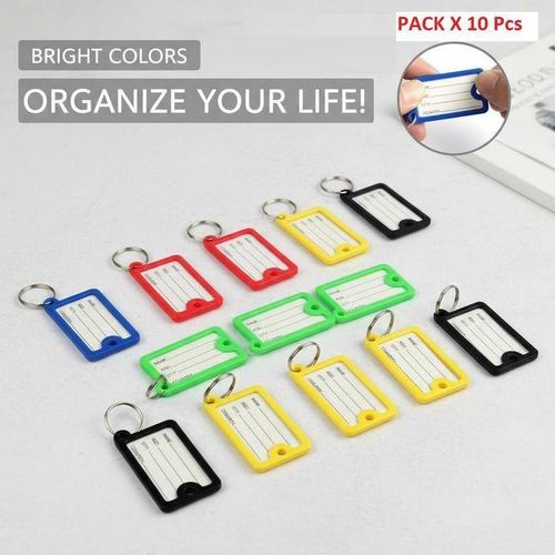 Pack de 10 pièces Porte-clés colorés avec étiquette d’identification – multi-couleurs en plastique résistant, pour hôtel, maison, voiture ou bagages