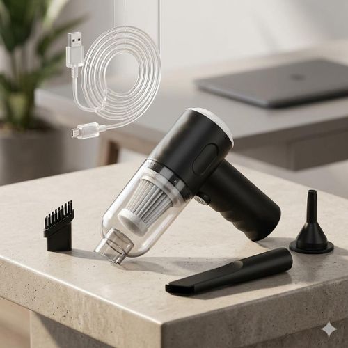 مكنسة كهربائية 3 في 1 صغيرة محمولة - مكنسة كهربائية ومنفاخ هواء - منظف سيارات قوي قابل لإعادة الشحن صغير الحجم وخفيف الوزن