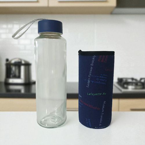 Flacon en Verre Transparent avec Capuchon Bleu et Pochette Thermique