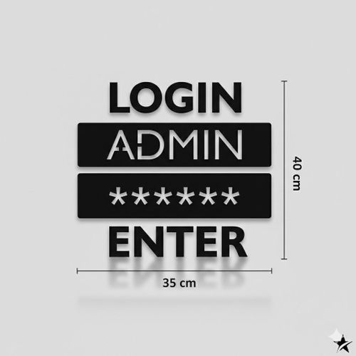 Tableau mural noir représente une interface de connexion "LOGIN ADMIN" en bois MDF 35*40CM