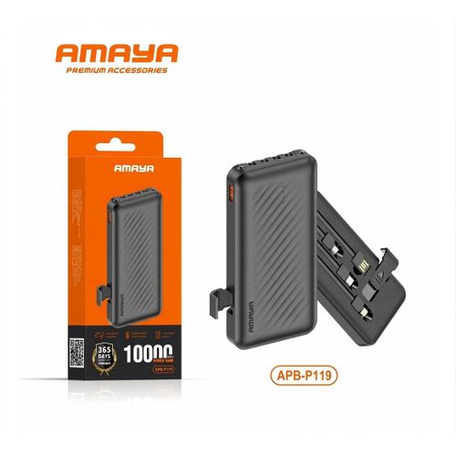 Power Bank AMAYA 10000 mAh avec Câbles Intégrés & Support Smartphone – APB-P119