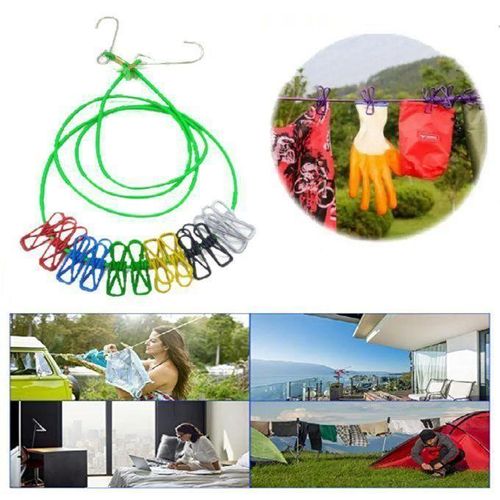 Corde linge en acier inoxydable impermable au vent avec Clip 12 pices