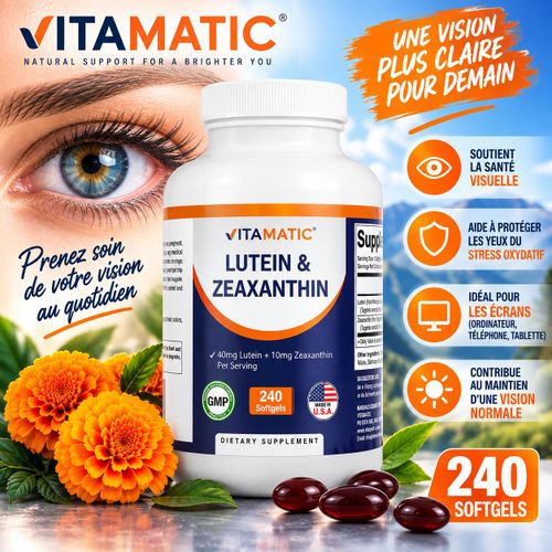 lutein zeaxanthin – 40 mg + 10 mg – 240 Softgels – Complément Alimentaire pour la Santé Visuelle & les Yeux