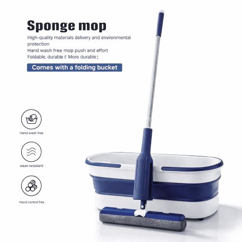Balai Éponge Multifonction avec Seau Pliable – Nettoyage Sans Effort – Système Anti-Goutte – Haute Qualité