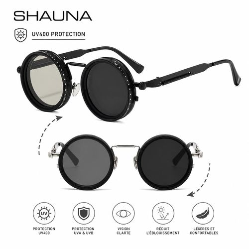 Lunettes de Soleil Rondes Polarisées, Réglables, Rétro Punk - Filtre ND2-ND400 Ajustable Unisexe Homme Femme - Protection UV400 Pêche Conduite