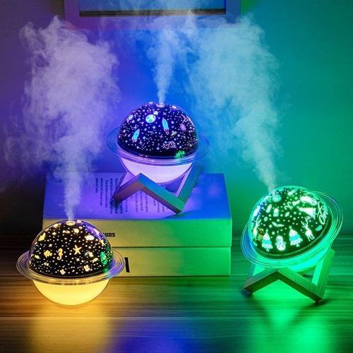 Humidificateur dAir LED en Forme de Plante avec Projecteur Ciel toil Diffuseur de Brume Ultrasonique USBVeilleuse MulticoloreHumidification Continue et Intermittente pour ChambreBureau et Chambre dEnfant
