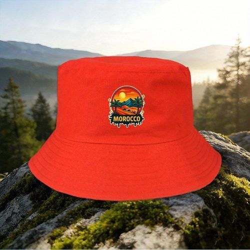 Un Chapeau de Soleil de Style Marocain pour Loisirs en Plein Air, avec un Imprimé Paysage de Coucher de Soleil Marocain. Idéal pour un Usage Quotidien et pour Rehausser Votre Élégance, Adapté aux Hommes et aux Femmes. Un Incontournable pour les Vacances