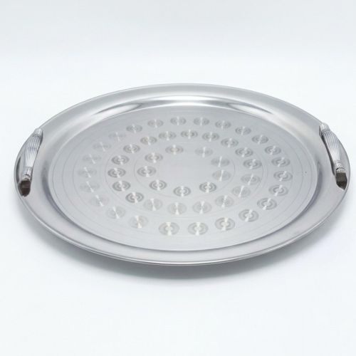Plateau de service rond en acier inoxydable 100% – Avec poignées – Disponible en 45 cm et 55 cm