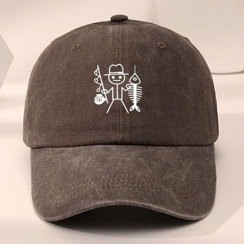 1 Casquette de baseball d'été décontractée pour homme avec motif de figurine et de canne à pêche, casquette de sport unisexe d'extérieur, adaptée à la randonnée, à la plage, aux vêtements de rue décontractés, à l'alpinisme, aux accessoires de plage, à l