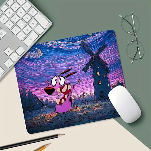 Moulin à vent pour tapis de bureau compatible - Tapis de souris en caoutchouc antidérapant avec thème Cowardly Dog, portable et durable pour bureau, gaming, accessoire d'étude pour fans