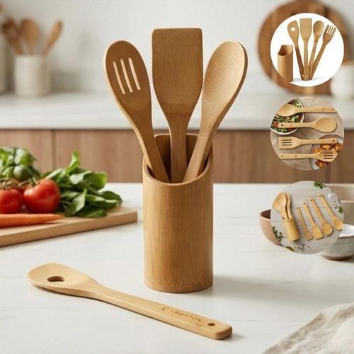 Lot de 4 Cuillères de Cuisine en Bambou – Ustensiles de Cuisine Naturels et Réutilisables (désigne aléatoire )