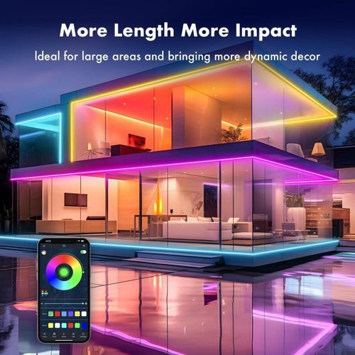Bande Lumineuse Intelligente RGBIC 5 Mètres – Néon LED Flexible Multicolore avec Connexion WiFi et Bluetooth pour Décoration Murale et Éclairage d’Ambiance