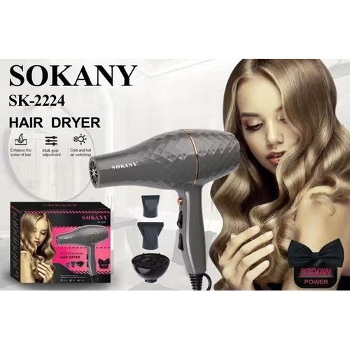 Sèche-cheveux professionnel SK-2224 – 3300W avec embouts, air chaud/froid et séchage rapide