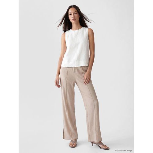 Pantalon femme à taille élastiquée fendu
