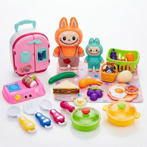 Coffret de jeu de cuisine et pique-nique pour enfants avec figurines labubu et accessoires (couleur aléatoire)