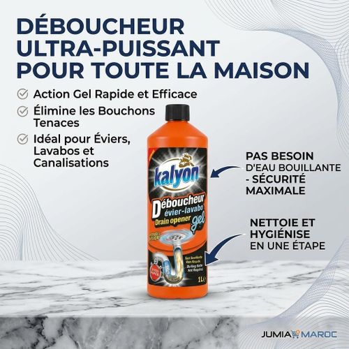 Déboucheur Canalisations en Gel Liquide pour Évier Lavabo et Douche Flacon 1L Élimination des Bouchons et Mauvaises Odeurs Entretien Sanitaire Maison