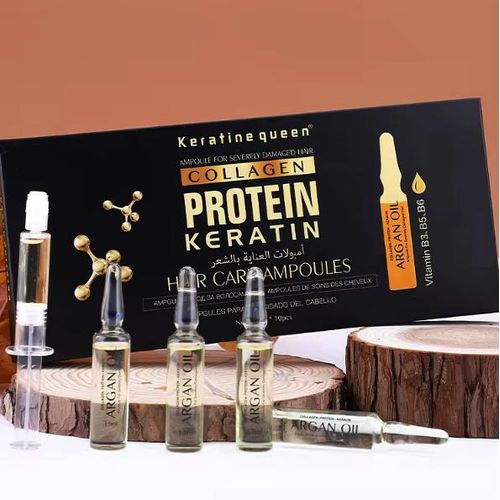 Ampoules Kératine Queen Cheveux Abîmés – Soin Réparateur à l’Huile d’Argan et Collagène – Anti-Chute, Brillance & Force – 10 x 13ml