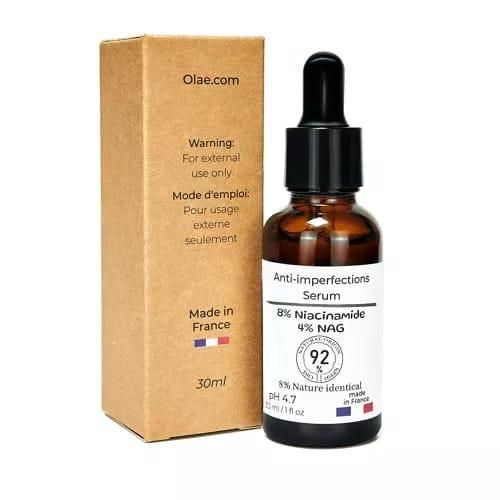 8% Niacinamide + 4% N Acetly Glucosamine Serum Anti imperfections, 30ml - Made in France