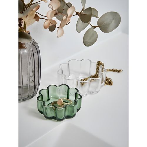 Boîtes de rangement décoratives - Verre ondulé - Pour bijoux et petits objets - Transparent et Vert, Ø7cm et Ø9cm
