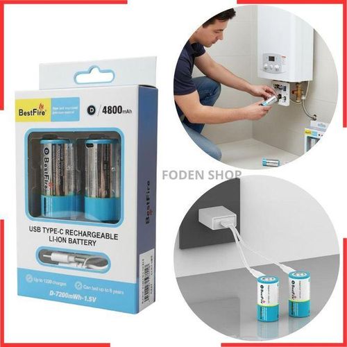 Offre Ramadan2 Pack batteries lithium-ion D rechargeables via USB Type-C économiques,4800 mAh,1,5 V, spéciale pour cuisinières à gaz, chauffe-eau,