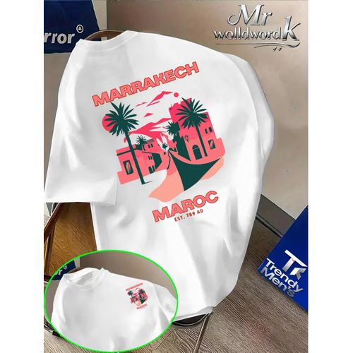 T-shirt à manches courtes pour homme, imprimé Marrakech vibrant, style décontracté pour l'extérieur, parfait pour les festivals et les sorties quotidiennes