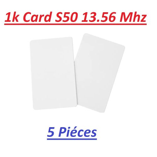 Pack 5 cartes de pointage, Carte MF 1k S50 13.56mhz