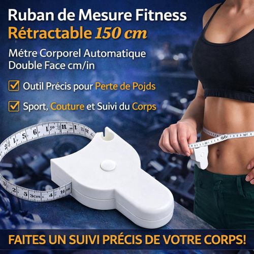 Ruban de Mesure Fitness Rétractable 150 cm – Mètre Corporel Automatique Double Face cm/in – Outil Précis pour Perte de Poids, Sport, Couture et Suivi du Corps