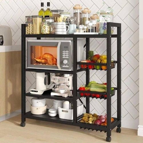 Étagère de Cuisine Multifonctionnelle à Roulettes – Meuble de Rangement Premium avec Étagères et 3 Paniers Égouttoirs Amovibles 90/31/131cm