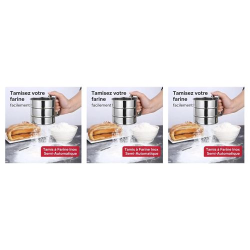 Lot de 3 - Tamis à Farine Inox Semi-Automatique - Pâtisserie et Boulangerie - Ustensile de Cuisine Manuel à Manivelle