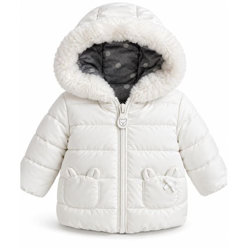 Doudoune bébé réversible 2 en 1 avec capuche – Blanc et gris – Taille 0-1