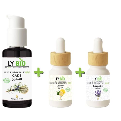 PACK HUILE CADE 50ML - POMPE + HUILE ESSENTIEL CITRON 10ML + HUILE ESSENTIEL LAVANDE 10ML