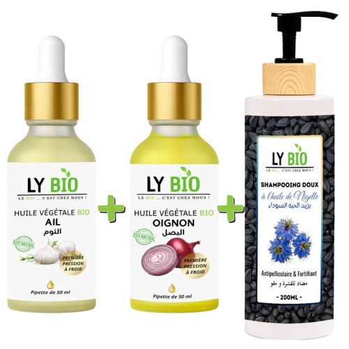 PACK HUILE AIL 50ML - PIPETTE + HUILE OIGNON 50ML - PIPETTE + SHAMPOOING A L'HUILE DE NIGELLE 200ML