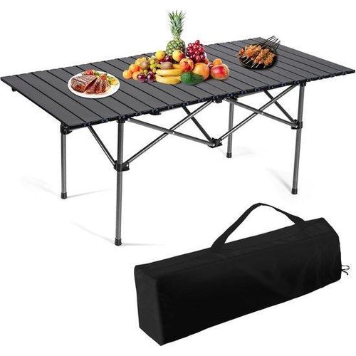 Table de camping pliante portable avec plateau à lattes, structure stable et sac de transport inclus – idéale pour pique-nique et outdoor 95 x 55 x 50 cm