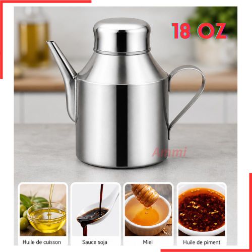 Distributeur d'huile en acier inoxydable 18 Oz,bouteille de condiment de cuisine pour huile,réutilisable et sûr,pot à huile pour la cuisson et le stockage