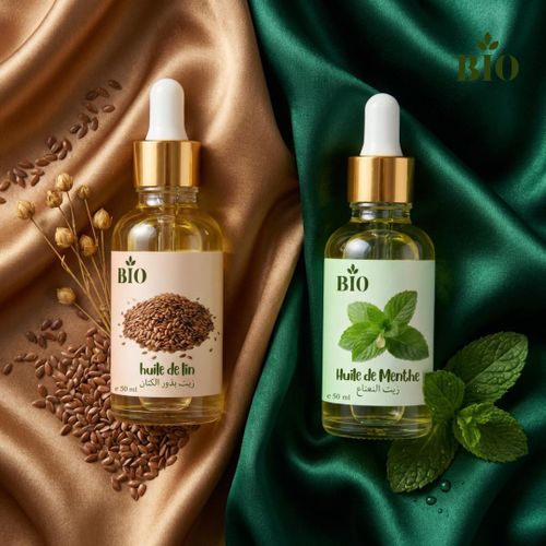 Huile végétale de lin 50 ml et Huile de menthe 50 ml routine beauté