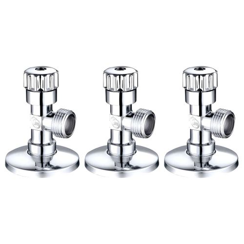 Lot de 3 - Robinet d'Arrêt d'Équerre 1/2 X 3/4 - Laiton Chromé - Pour Salle de Bain et Cuisine