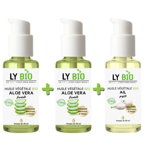 PACK 2 X HUILE ALOE VERA 50ml - POMPE HUILE AIL 50ML - POMPE