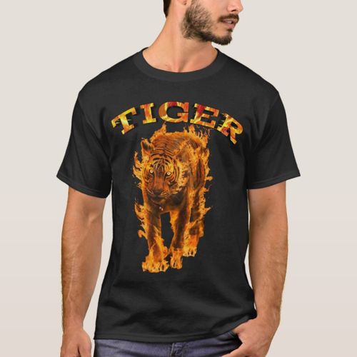 Tiger Fire Flame Animation Graphics. T-Shirt