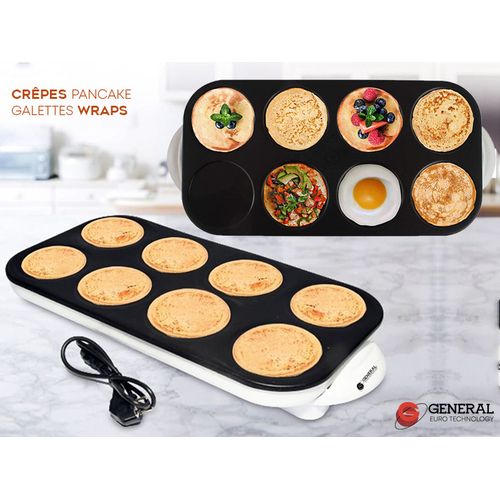 Crêpière Electrique Crep'Party Pancakes Wraps Galettes 8 Mini en Une Seule Fois