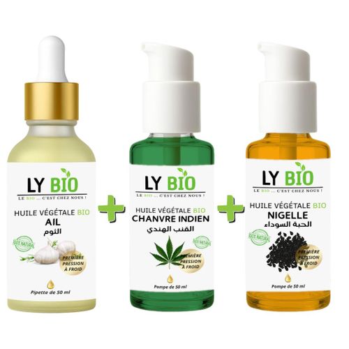 PACK HUILE AIL 50ML - PIPETTE + HUILE HYDRATANTE & NUTRITIVE 50ML - POMPE + HUILE NIGELLE 50ML - POMPE