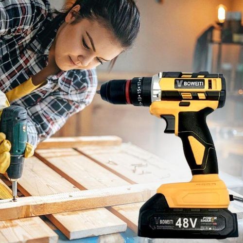 BOWEITI Perceuse sans fil, batterie lithium-ion et chargeur rapide, 1350 tr/min, ensemble de perceuses à percussion pour la maison, perceuse électrique avec contrôle de vitesse variable