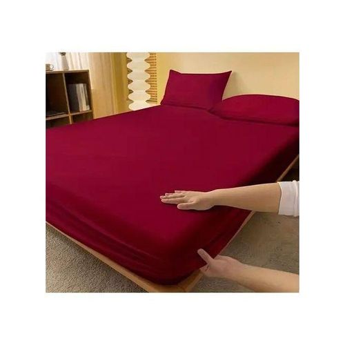 Drap Housse bordeaux de lit avec bande très doux + deux Taies d'oreiller 160*200cm