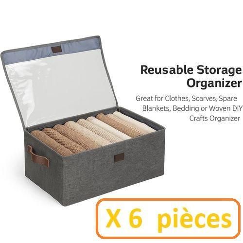 Boîte de rangement (X 6 Pièces) pour vêtements avec cadre en métal et couvercle transparent, Bac organiseur en tissu pliable