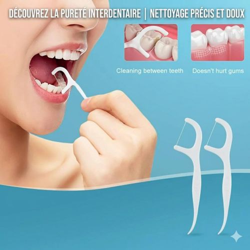 Lot de 100 Fils Dentaires avec Cure-Dents Btonnets Interdentaires pour Nettoyage des Dents Hygine Bucco-Dentaire Quotidienne Portable et Pratique