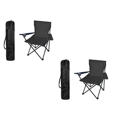 2 Siège de plage Chaise de camping Fauteuil Munie d'un porte-gobelet Noir