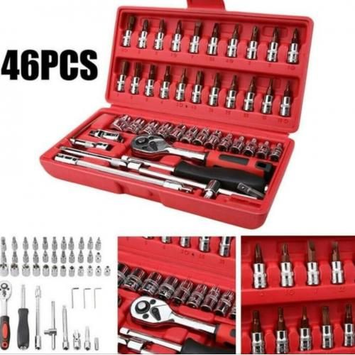Kit d'outils 46 pièces (boîte incluse) Ensemble de clés à douille combinées Clés à douille pour réparation ou entretien précis